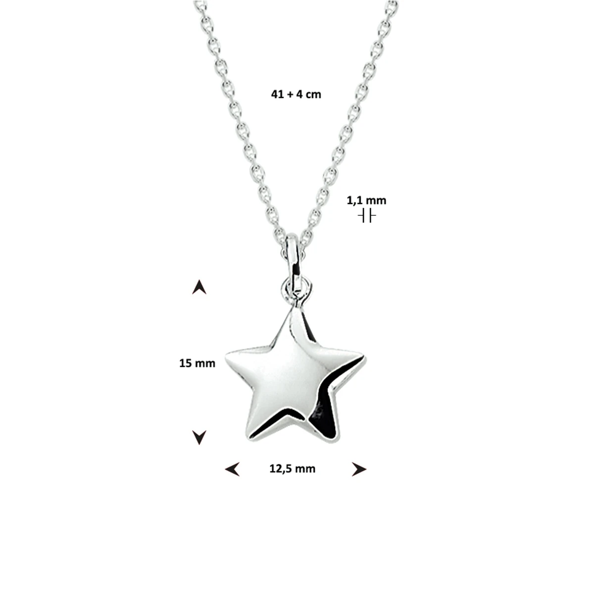 collier hanger ster 41 + 4 cm zilver wit