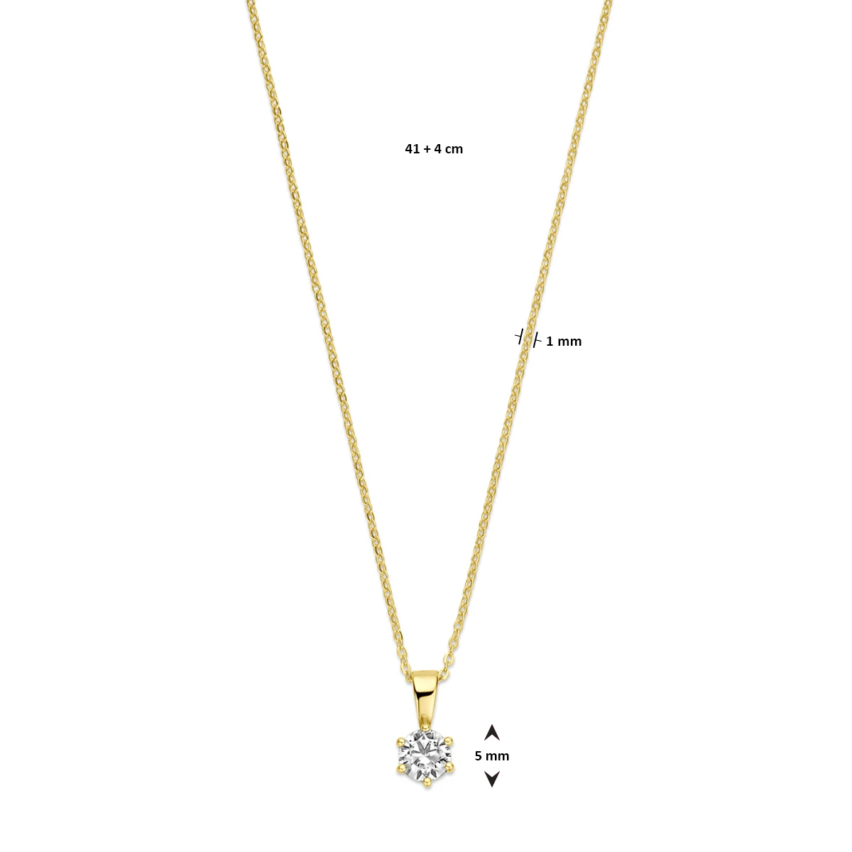 collier hanger zirkonia 41 + 4 cm 14K geelgoud