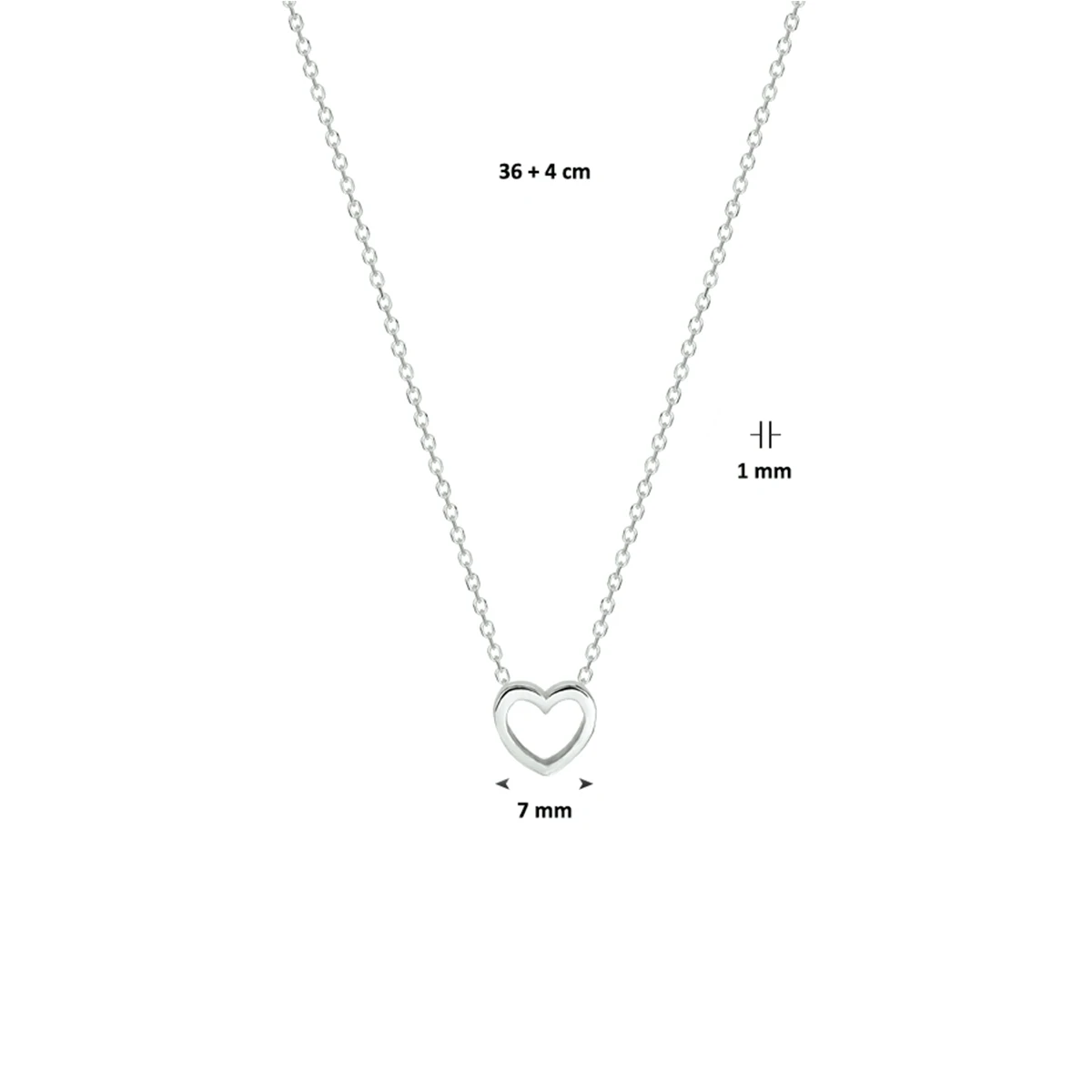 collier hart 36 + 4 cm zilver gerhodineerd