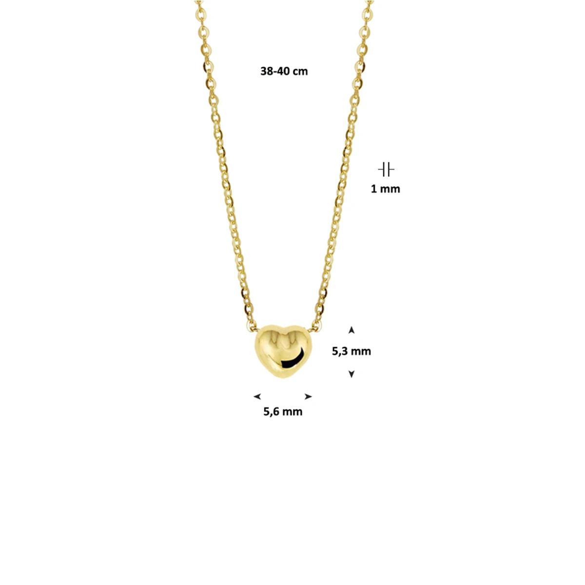 collier hart 38 - 40 cm 14K geelgoud