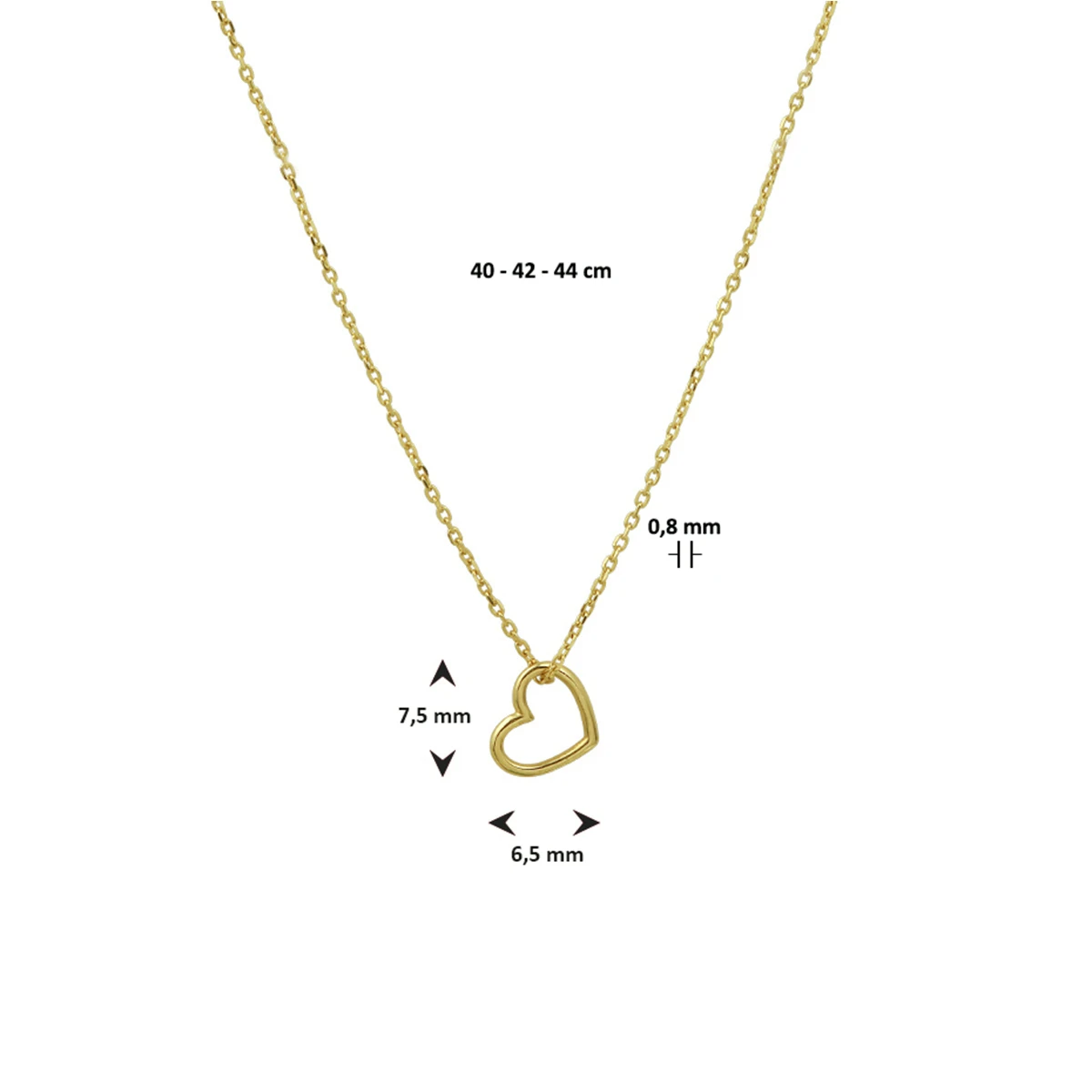 collier hart 40 - 42 - 44 cm 14K geelgoud