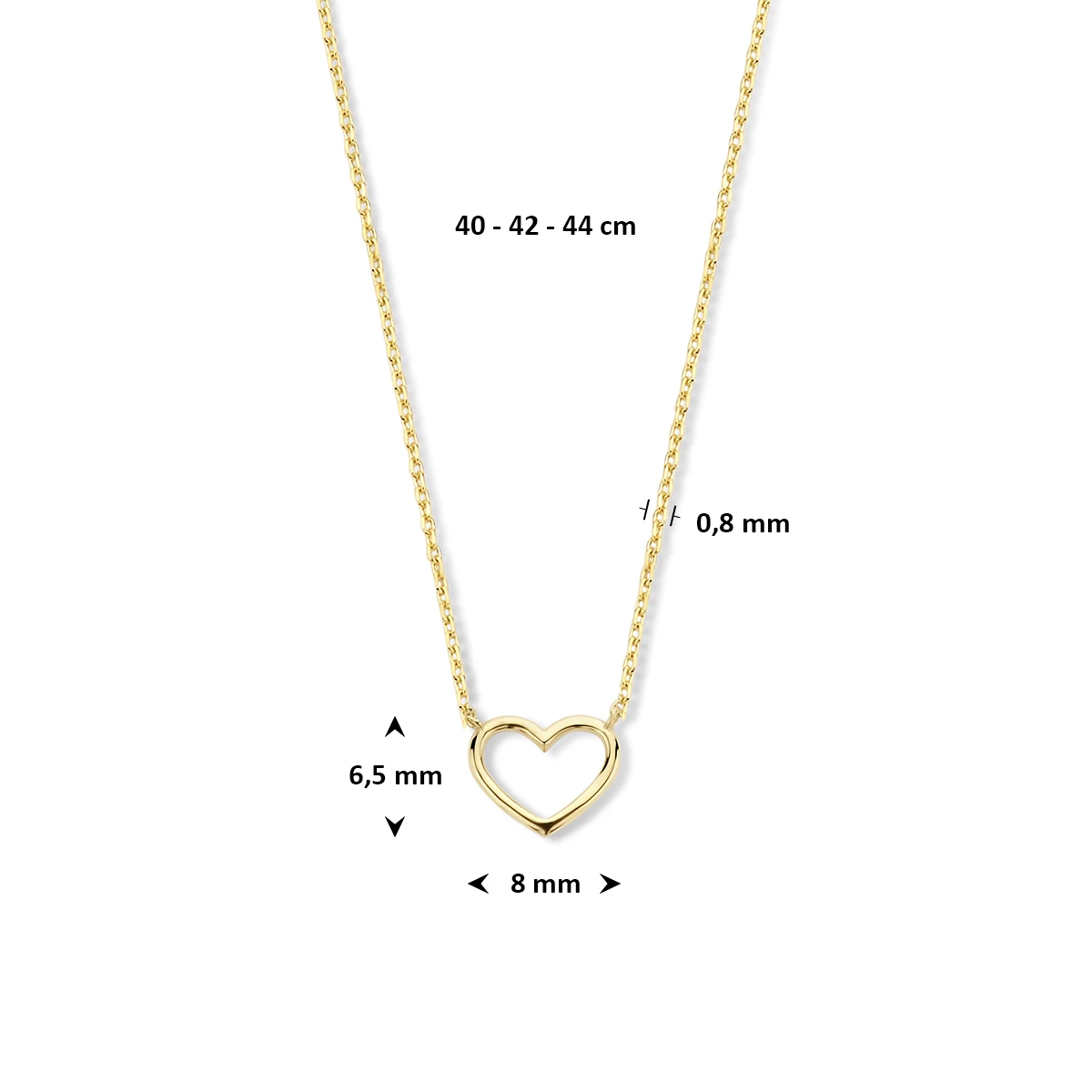 collier hart 40 - 42 - 44 cm 14K geelgoud