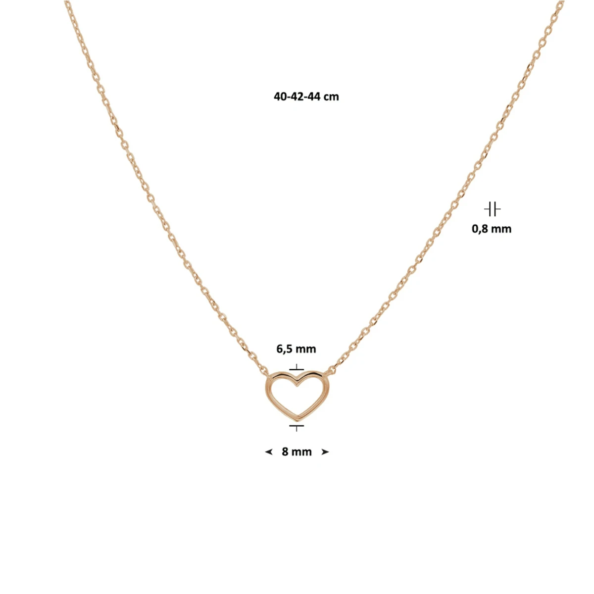collier hart 40 - 42 - 44 cm 14K roségoud