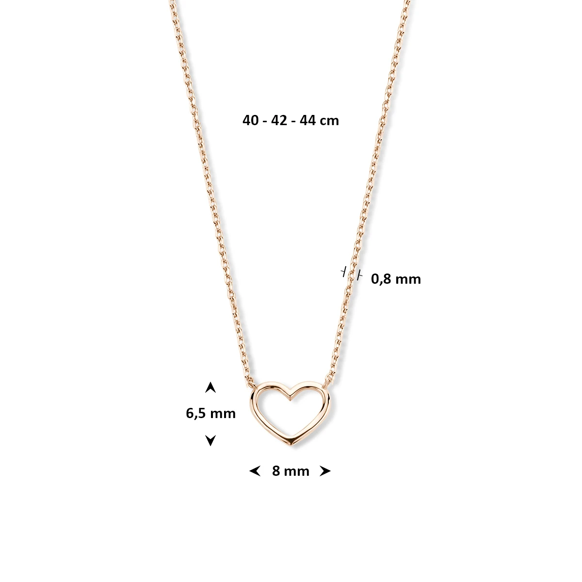 collier hart 40 - 42 - 44 cm 14K roségoud