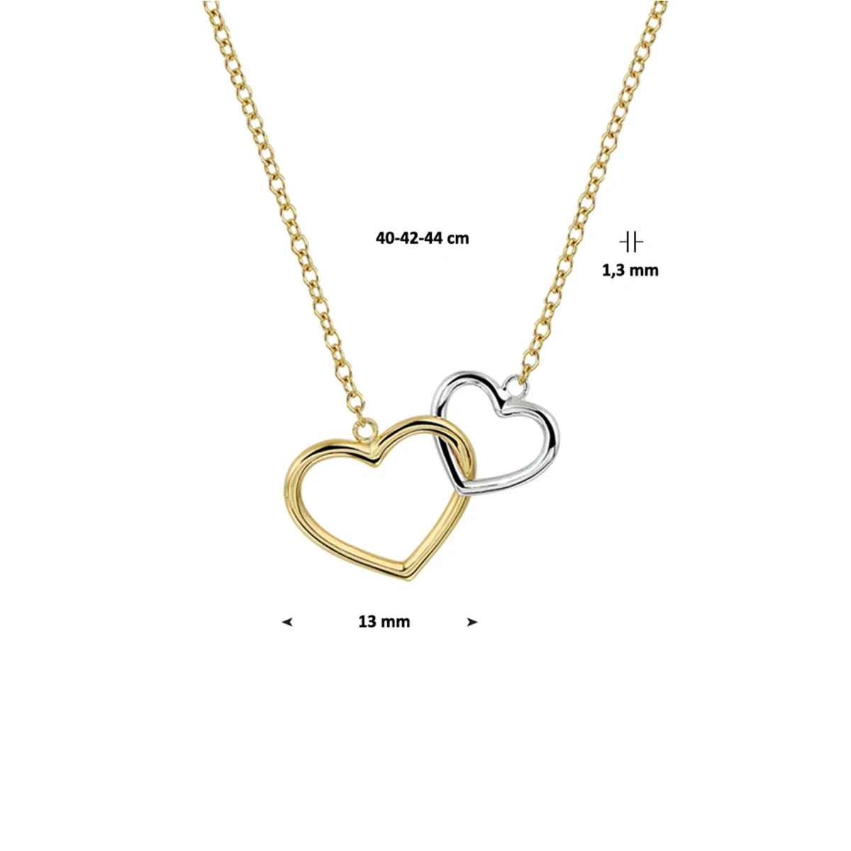 collier hart 40 - 44 cm 14K bicolor goud geel/wit
