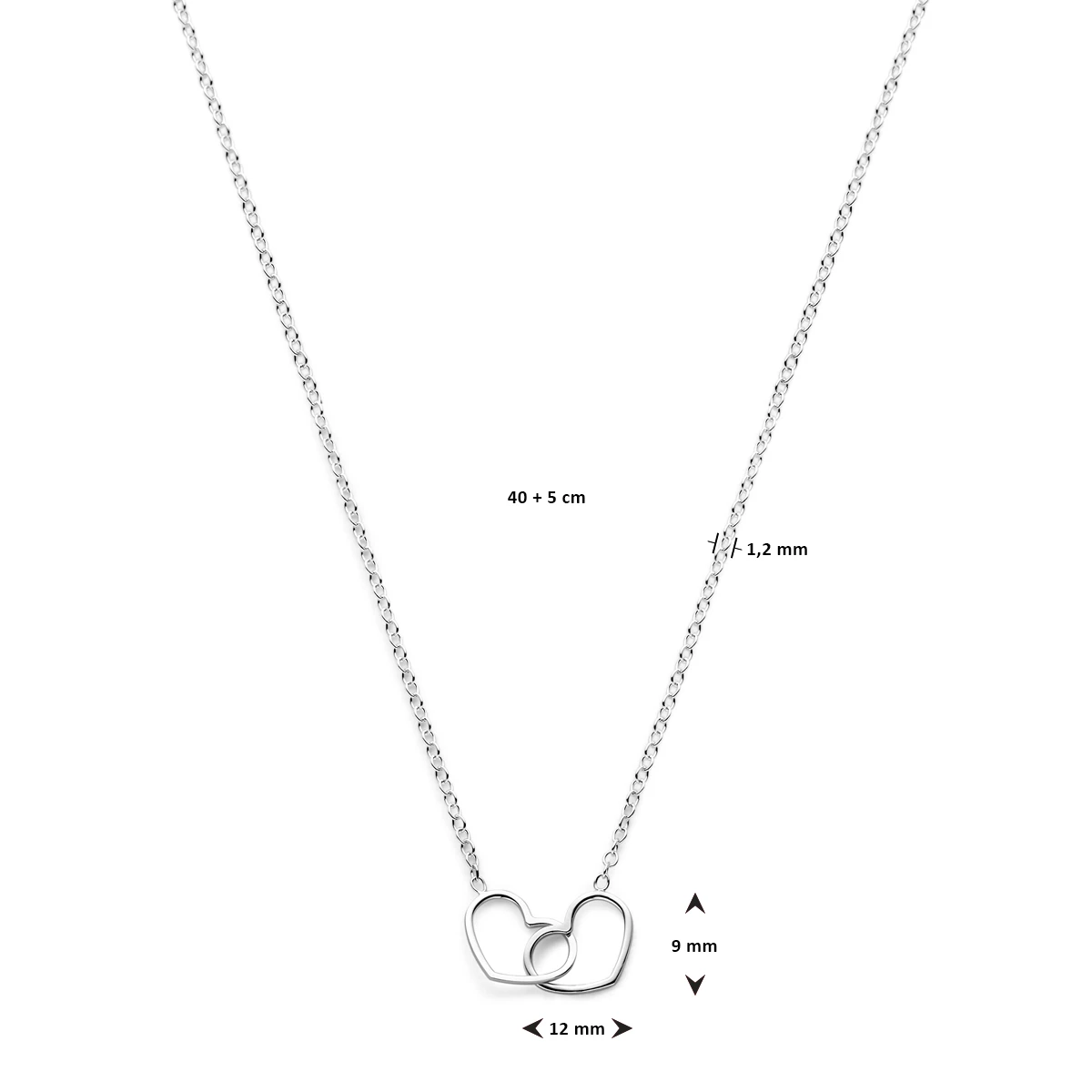 collier hart 40 + 5 cm zilver gerhodineerd