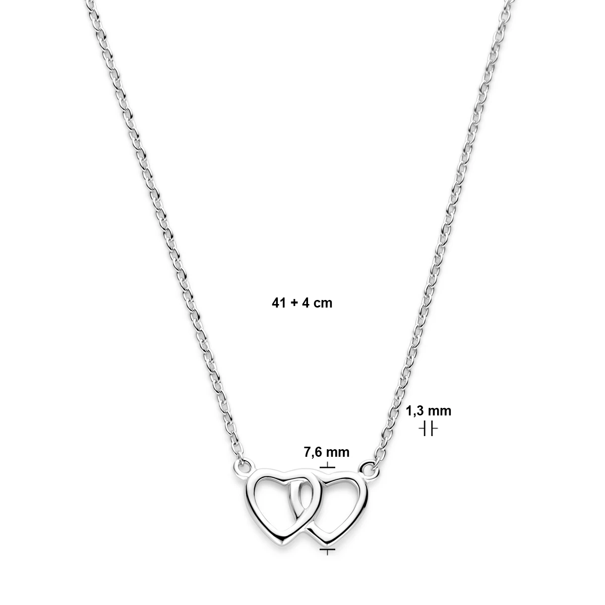 collier hart 41 + 4 cm zilver gerhodineerd