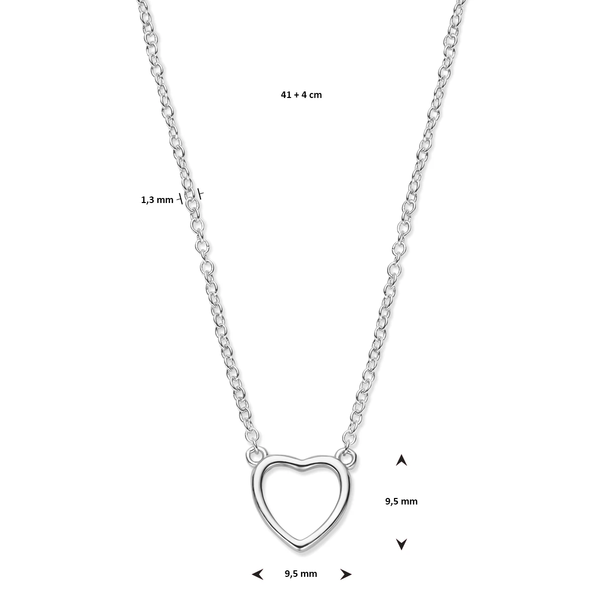collier hart 41 + 4 cm zilver gerhodineerd