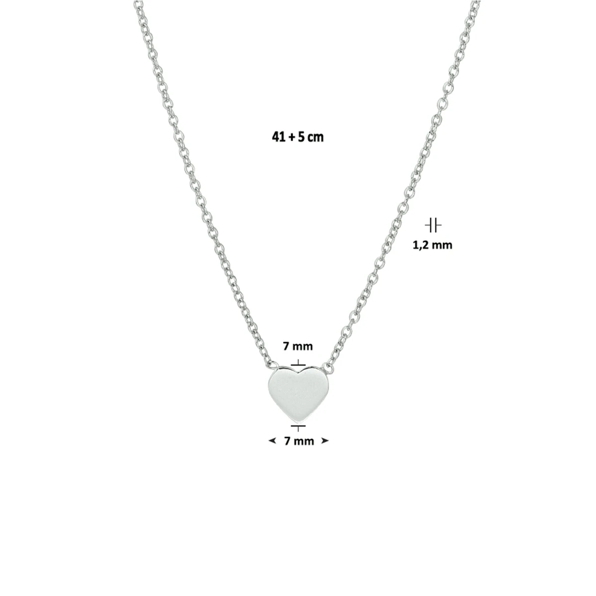 collier hart 41 + 5 cm zilver gerhodineerd
