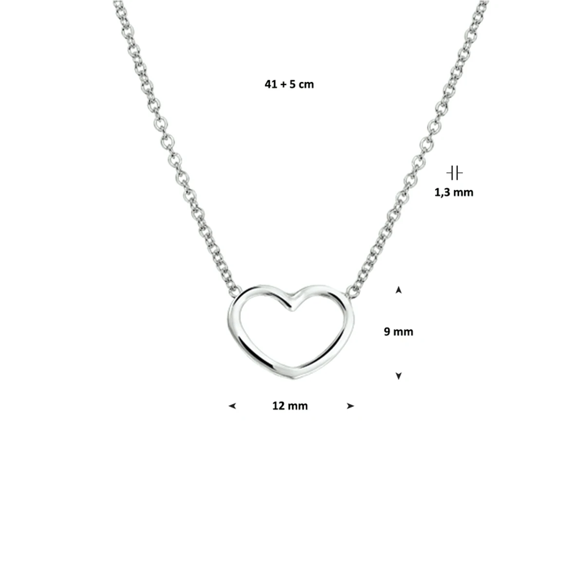 collier hart 41 + 5 cm zilver gerhodineerd