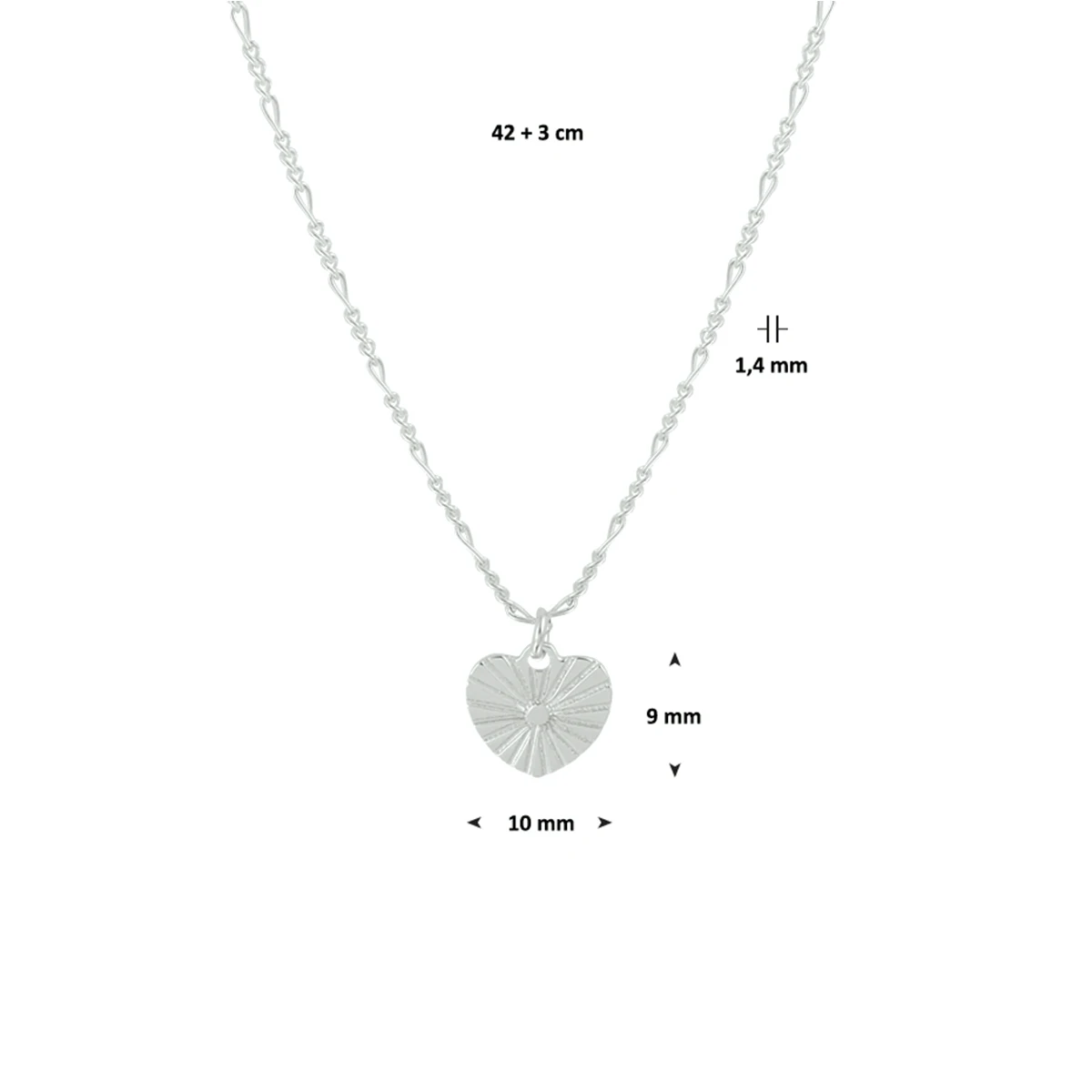collier hart 42 + 3 cm zilver gerhodineerd