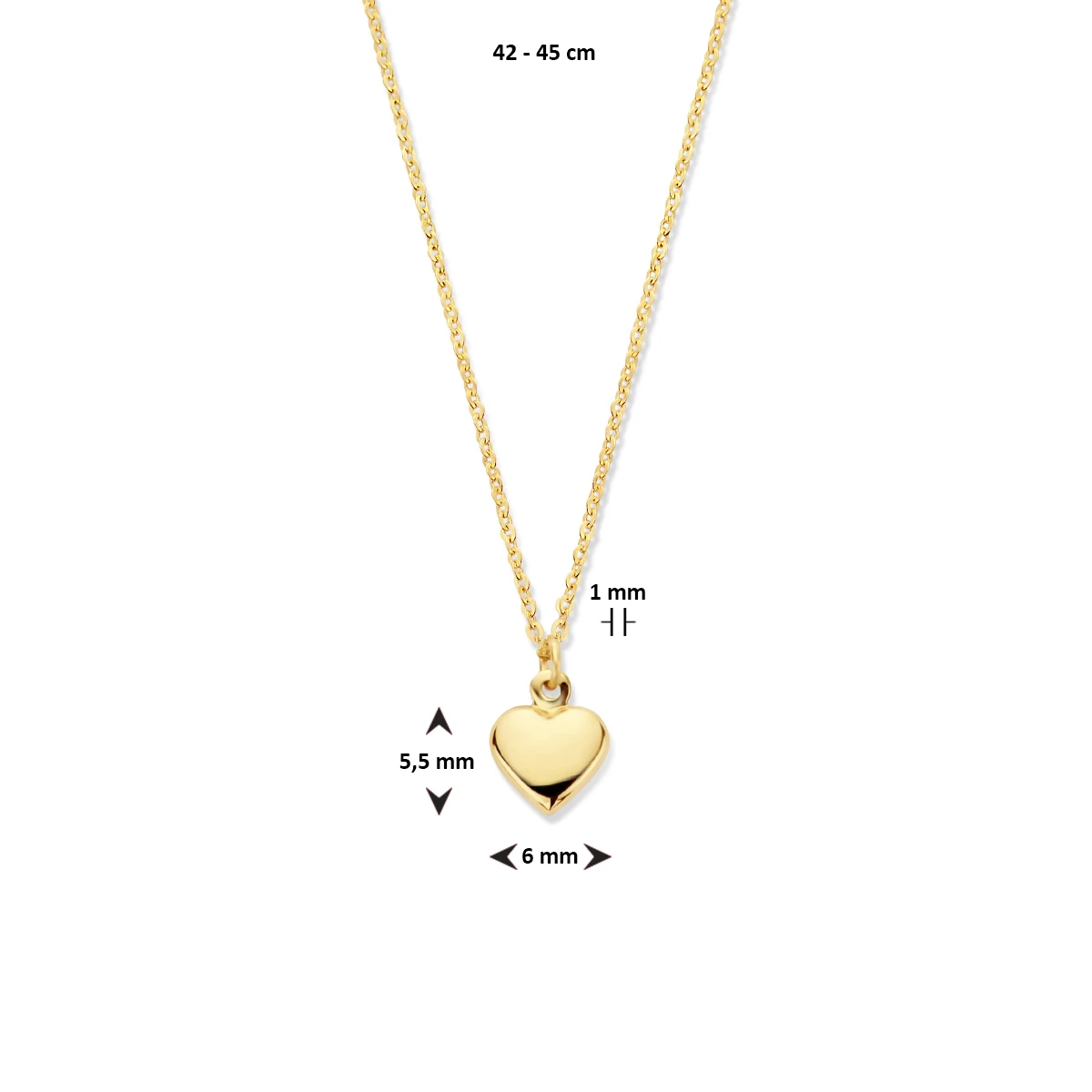 collier hart 42 - 45 cm 14K geelgoud