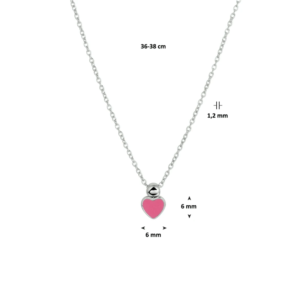 collier hart emaille 36 - 38 cm zilver gerhodineerd