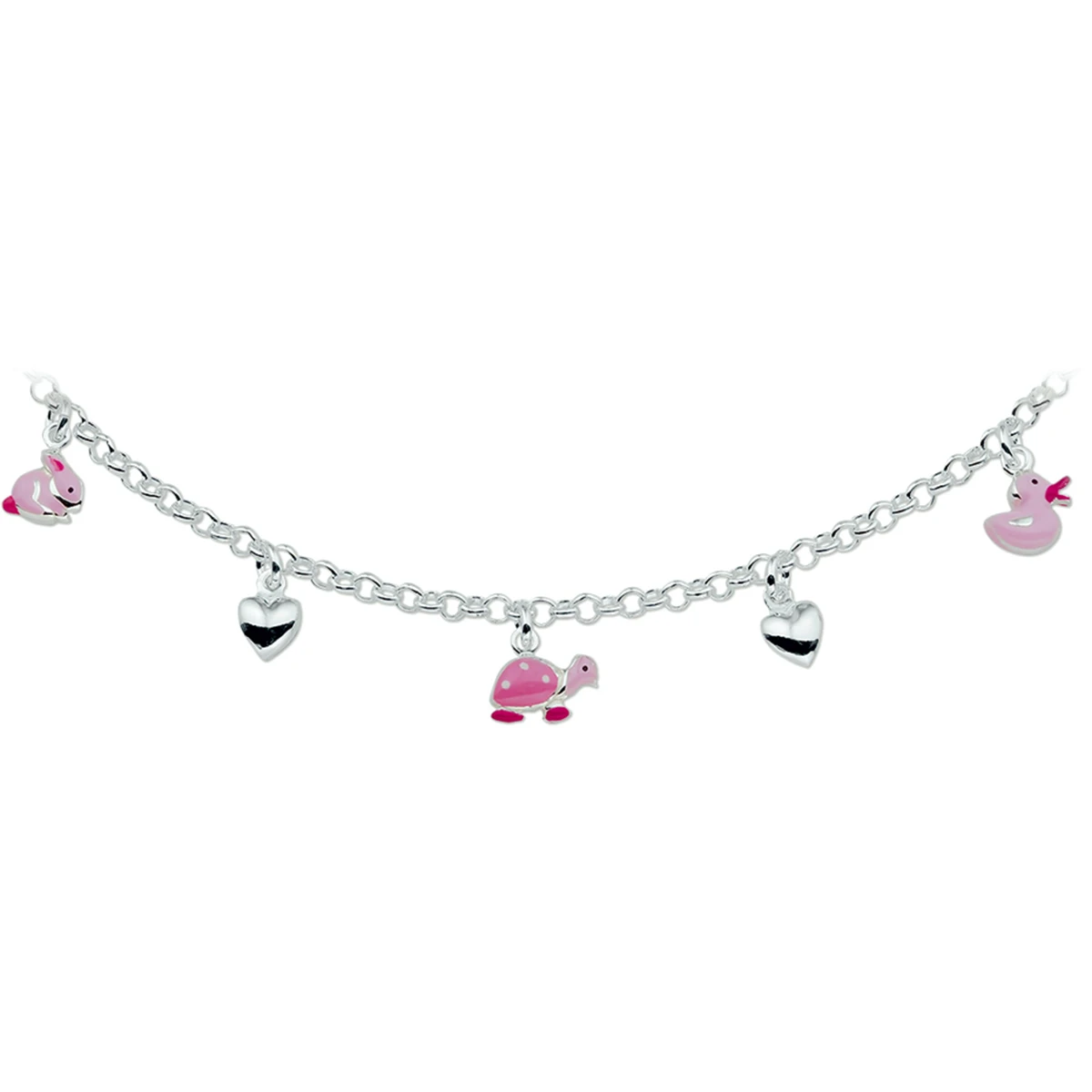 collier hart en dieren 36 + 2 cm zilver wit