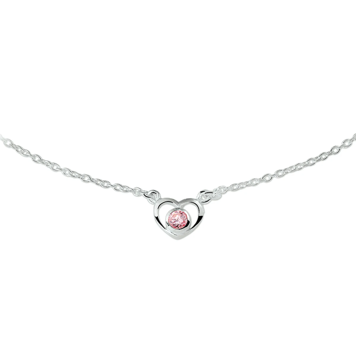collier hart en roze zirkonia 36 - 38 cm zilver wit