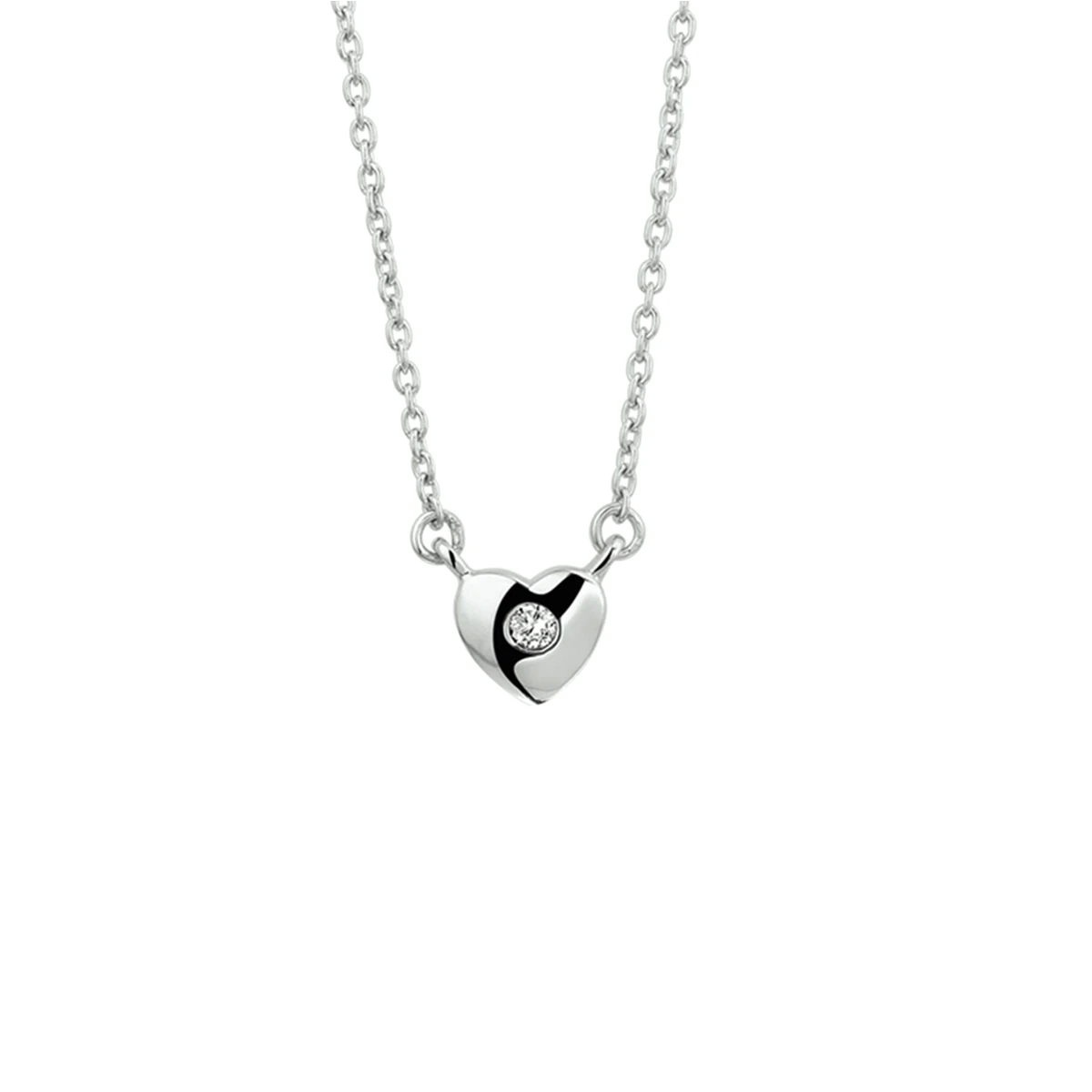 collier hart en zirkonia 1,5 mm 36 + 4 cm zilver gerhodineerd
