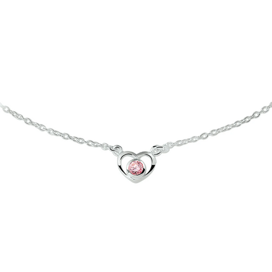 collier hart en zirkonia 36 - 38 cm zilver gerhodineerd