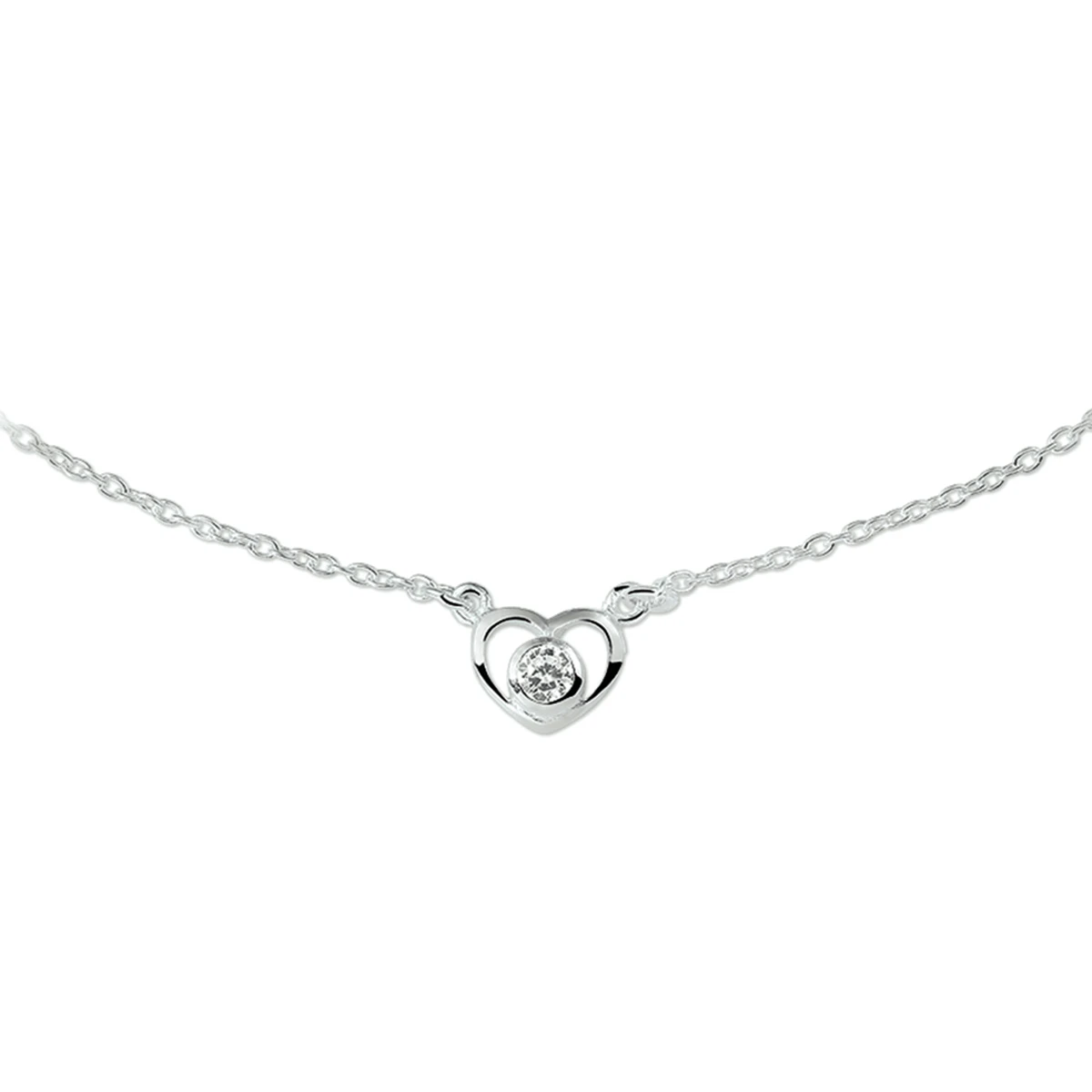 collier hart en zirkonia 36 - 38 cm zilver wit