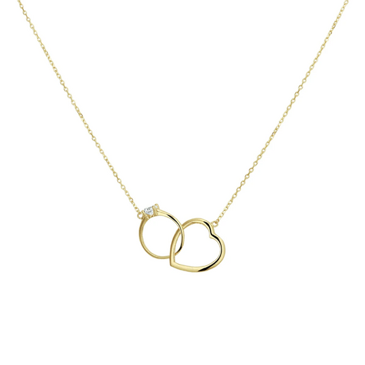 collier hart rond zirkonia 40 - 42 - 44 cm 14K geelgoud
