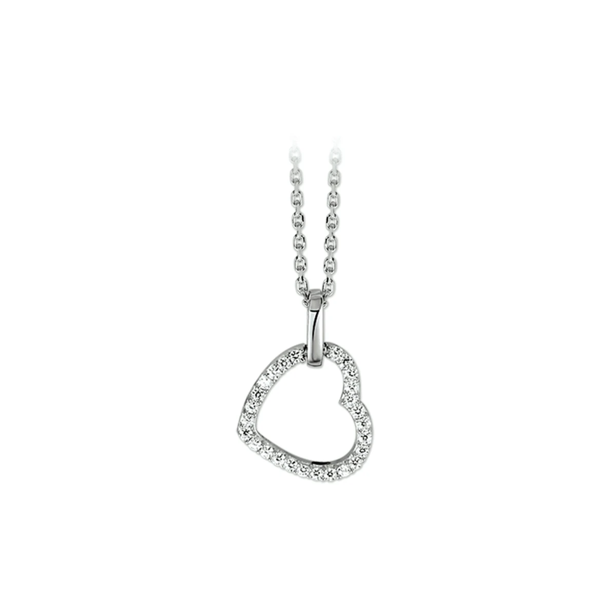 collier hart zirkonia 1,3 mm 41 + 4 cm zilver gerhodineerd