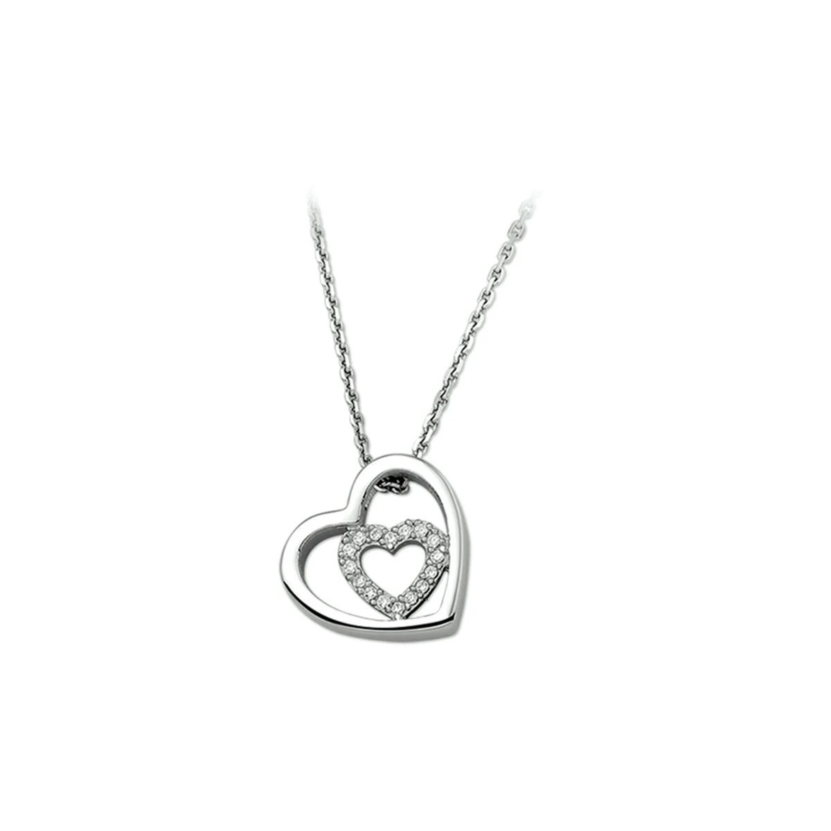 collier hart zirkonia 1,3 mm 41 + 4 cm zilver gerhodineerd