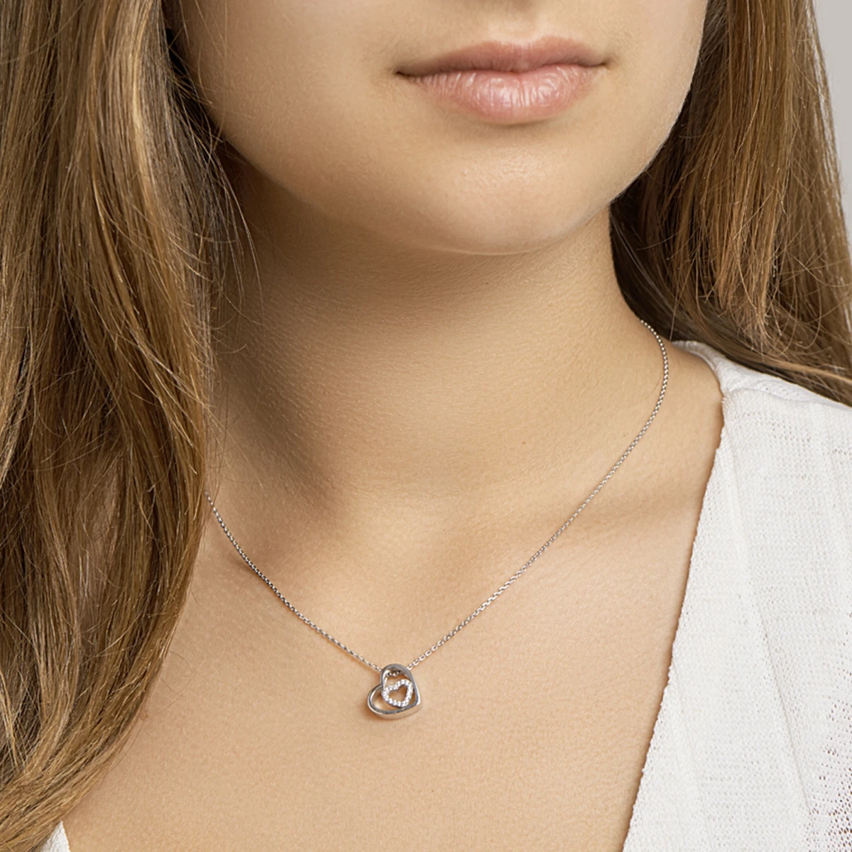 collier hart zirkonia 41 + 4 cm zilver gerhodineerd