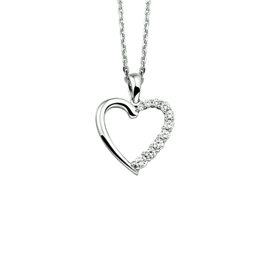 collier hart zirkonia 41 + 4 cm zilver gerhodineerd