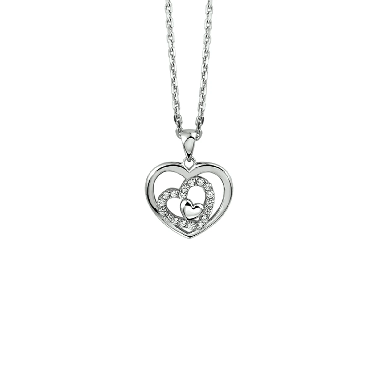 collier hart zirkonia 41 + 4 cm zilver gerhodineerd