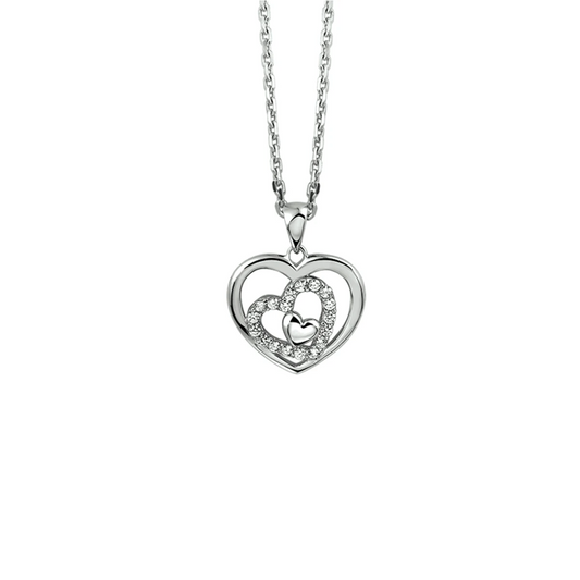 collier hart zirkonia 41 + 4 cm zilver gerhodineerd