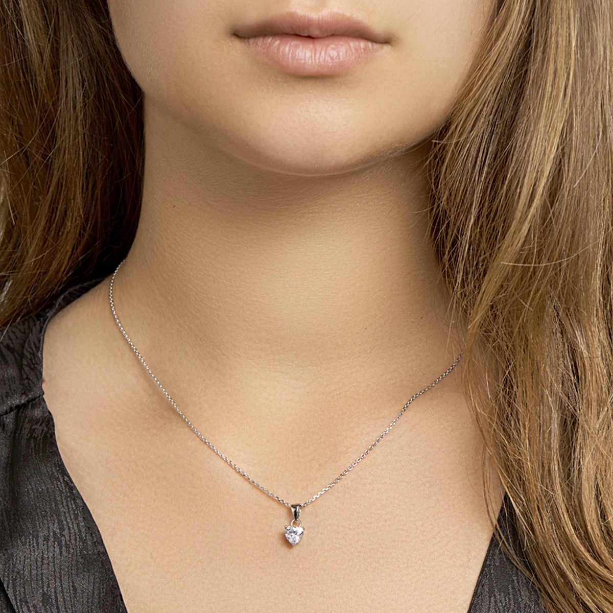 collier hart zirkonia 41 + 4 cm zilver gerhodineerd