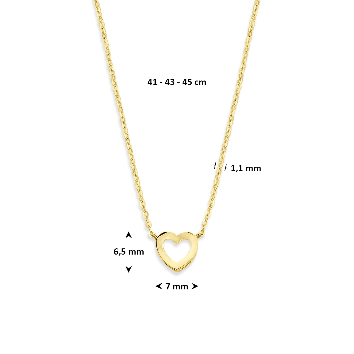 collier hartje 41 - 43 - 45 cm 14K geelgoud