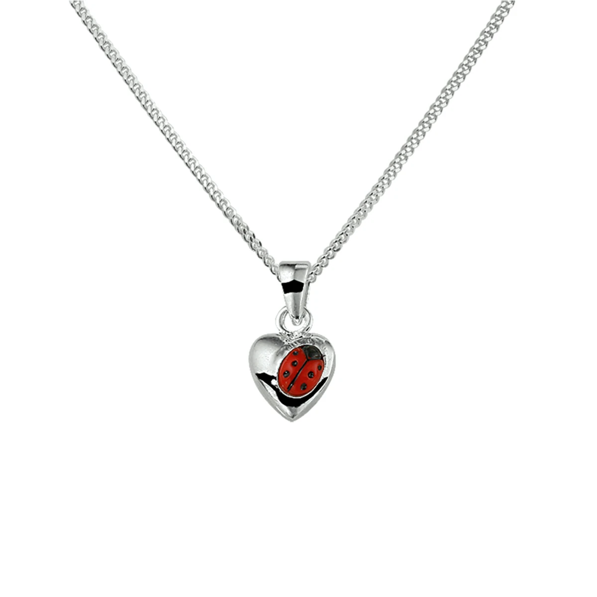 collier hartje lieveheersbeestje 36 + 4 cm zilver gerhodineerd