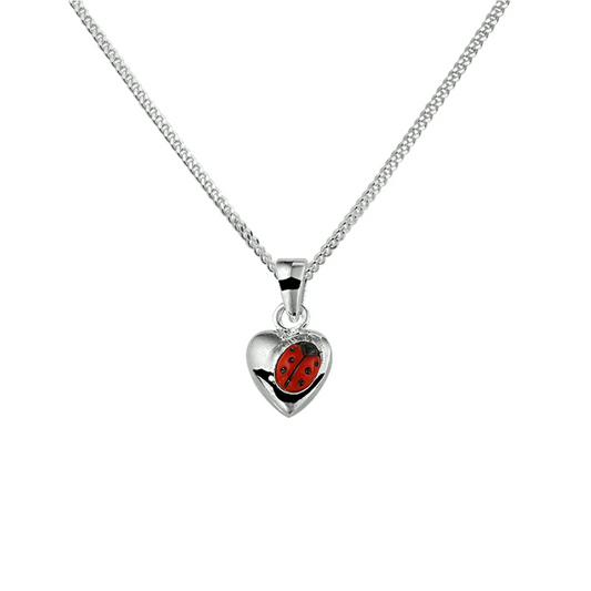 collier hartje lieveheersbeestje emaille 36 + 4 cm zilver gerhodineerd