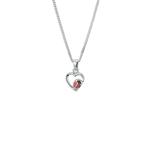 collier hartje lieveheersbeestje emaille 36 + 4 cm zilver gerhodineerd
