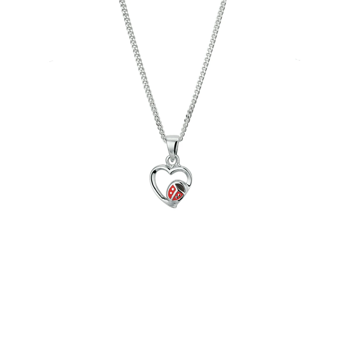 collier hartje lieveheersbeestje emaille 36 + 4 cm zilver gerhodineerd