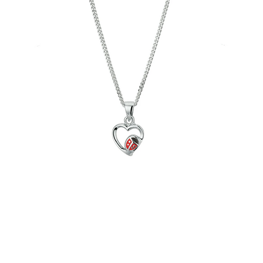 collier hartje lieveheersbeestje emaille 36 + 4 cm zilver gerhodineerd