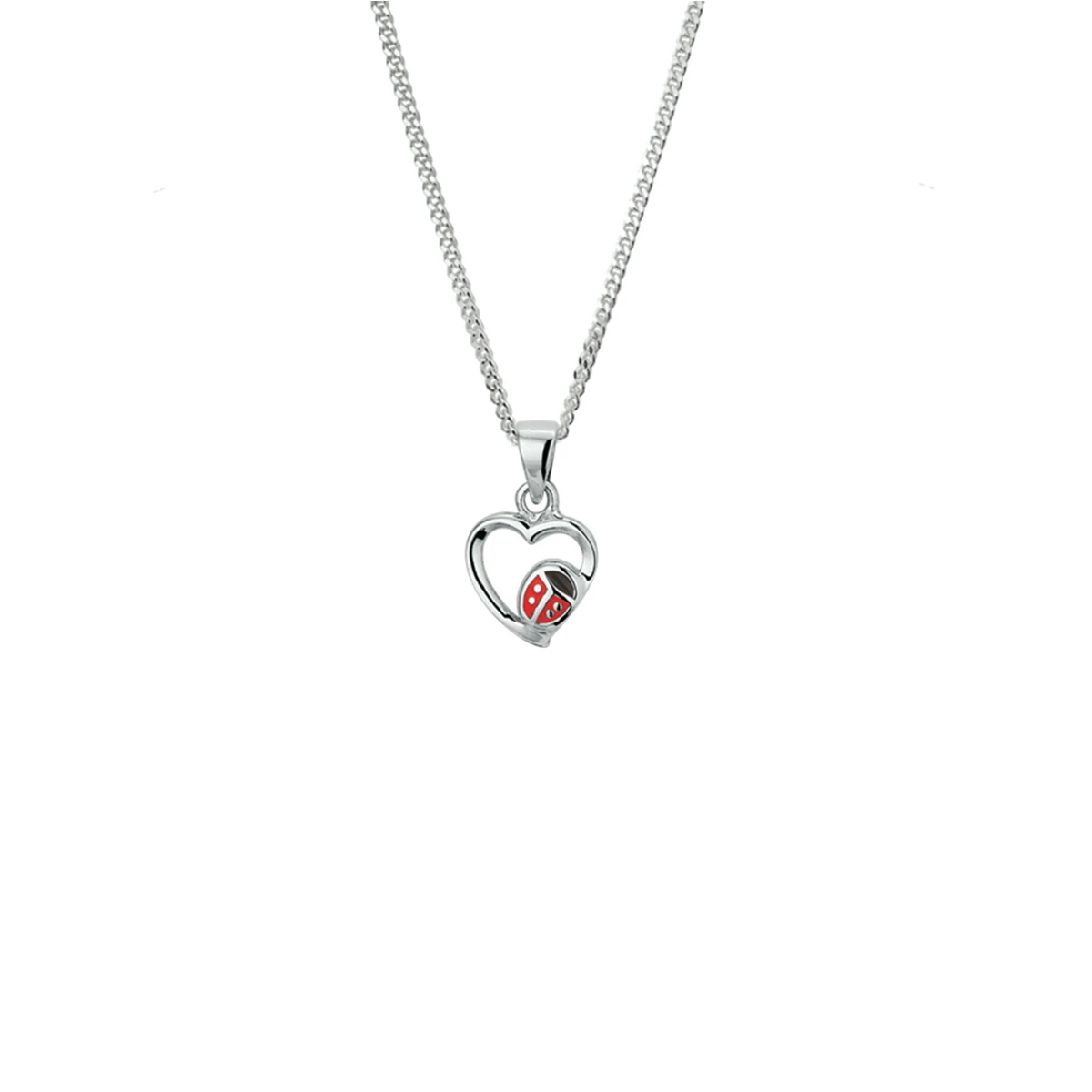 collier hartje lieveheersbeestje emaille 36 + 4 cm zilver gerhodineerd