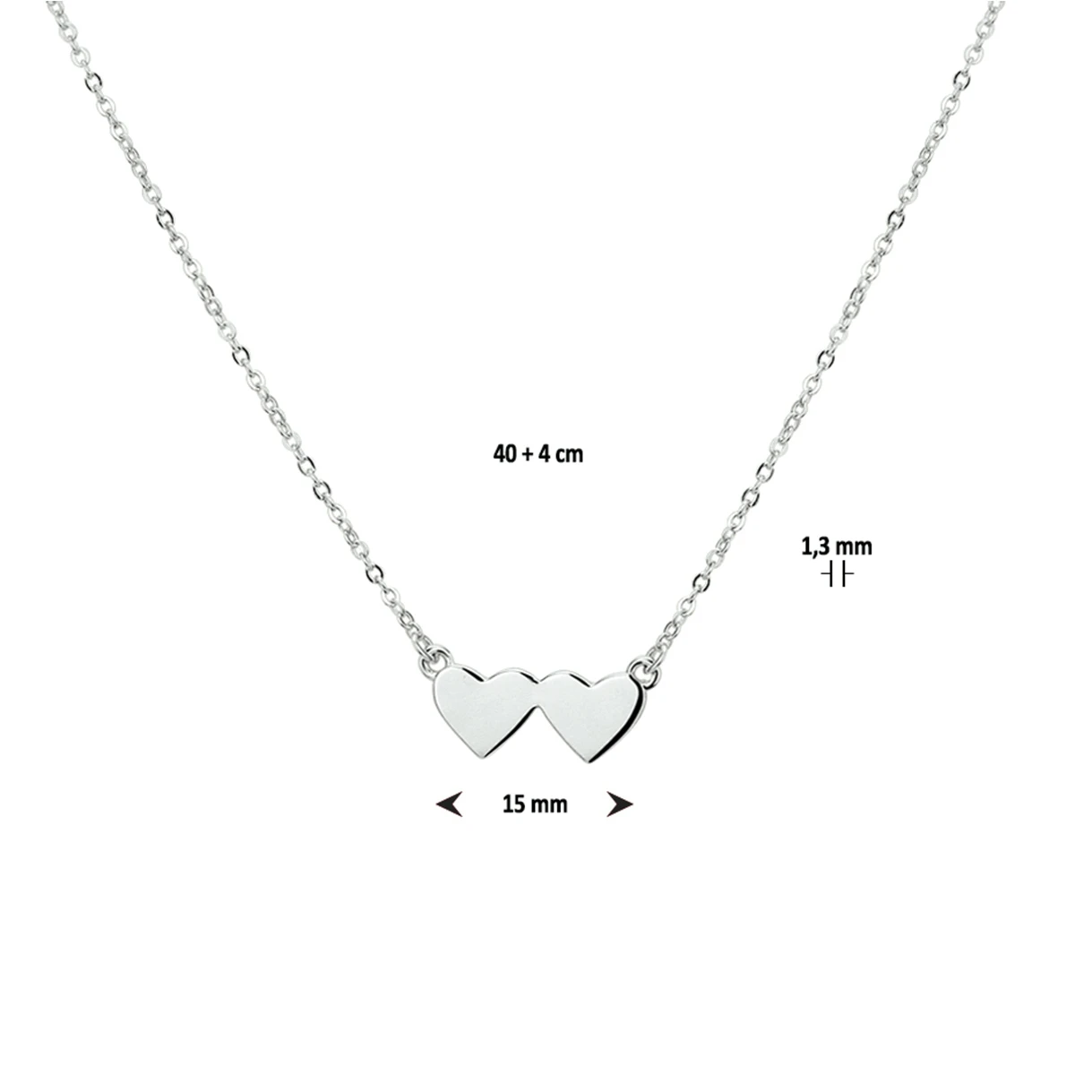 collier hartjes 40 + 4 cm zilver gerhodineerd