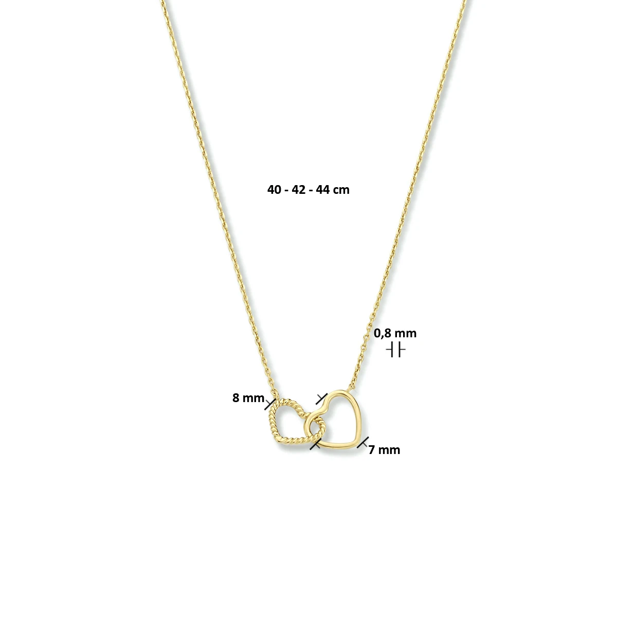 collier hartjes 40 - 42 - 44 cm 14K geelgoud