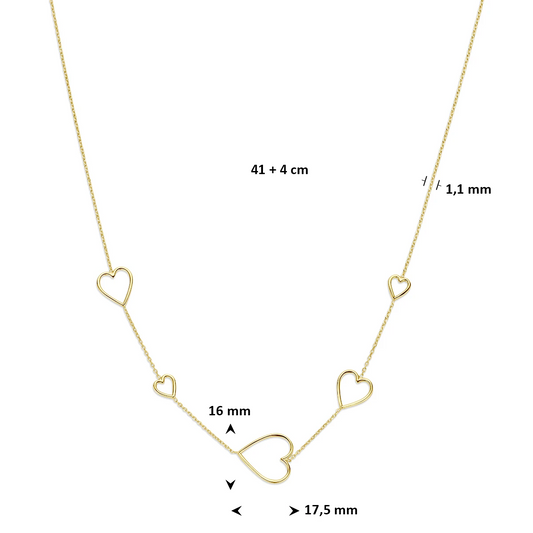 collier hartjes 41 + 4 cm 3 micron zilver verguld (geel)