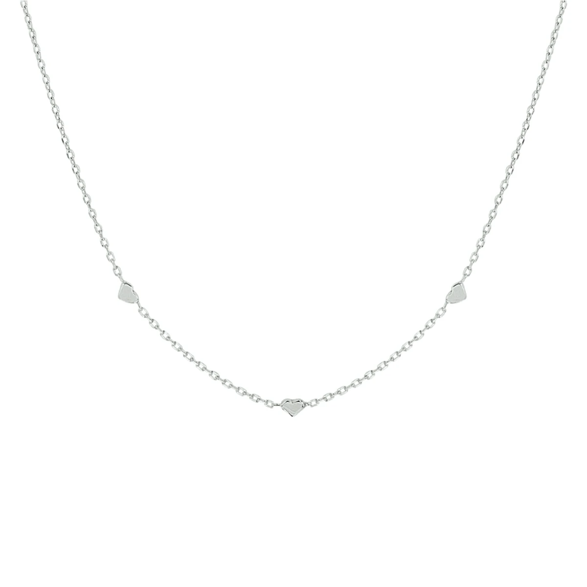 collier hartjes 41 + 4 cm zilver gerhodineerd