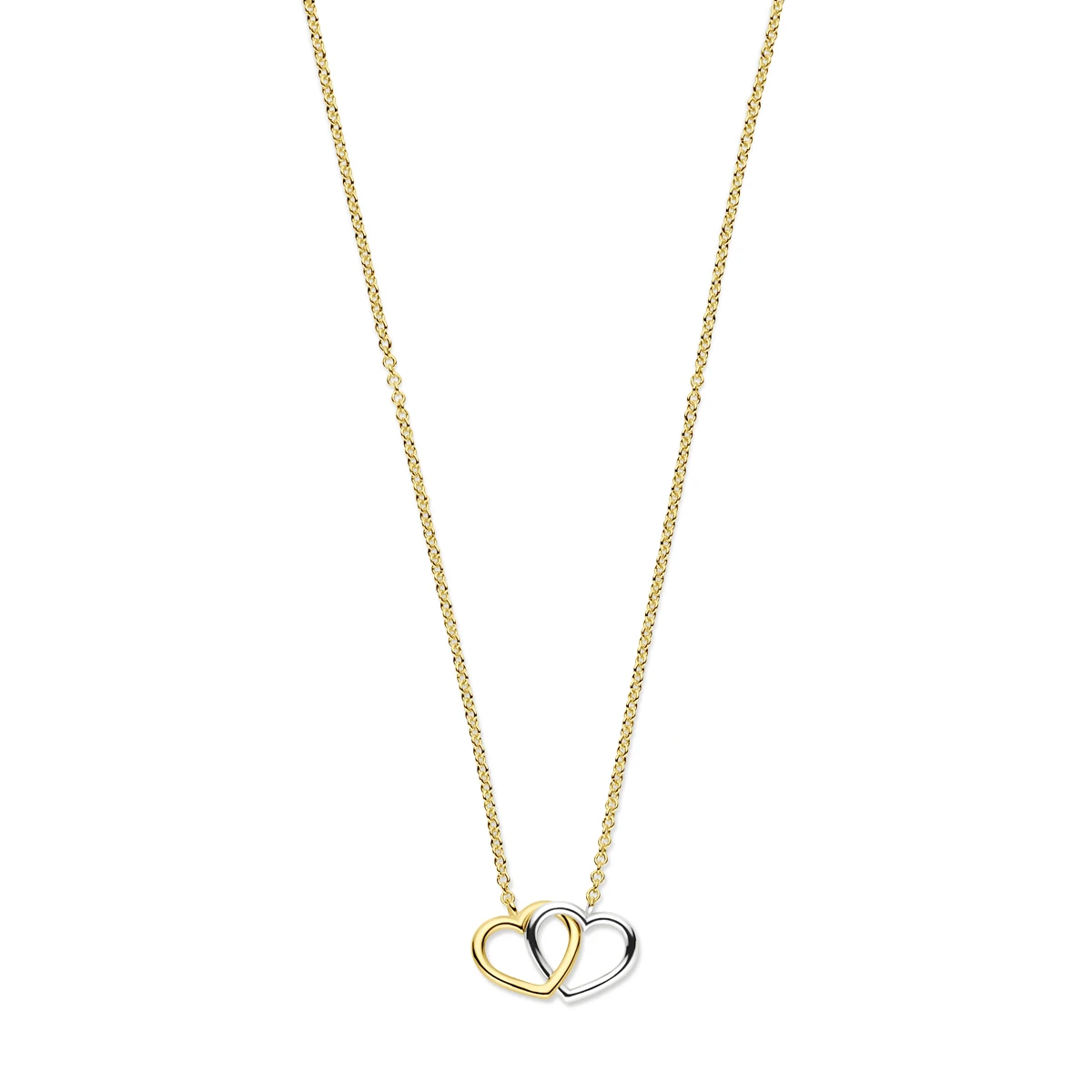 collier hartjes 41 - 43 - 45 cm 14K bicolor goud geel/wit