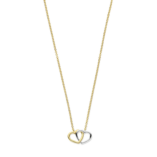 collier hartjes 41 - 43 - 45 cm 14K bicolor goud geel/wit