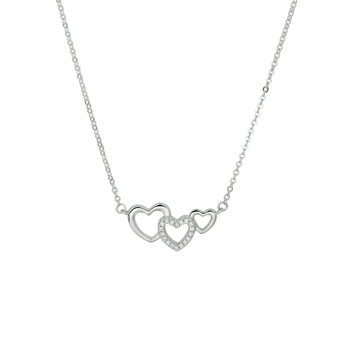 collier hartjes en zirkonia 40 + 4 cm zilver gerhodineerd