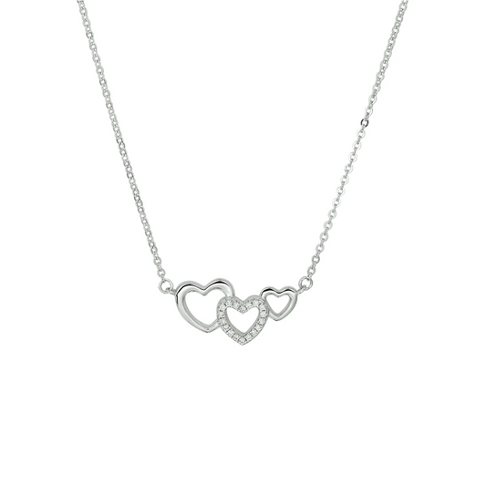 collier hartjes en zirkonia 40 + 4 cm zilver gerhodineerd