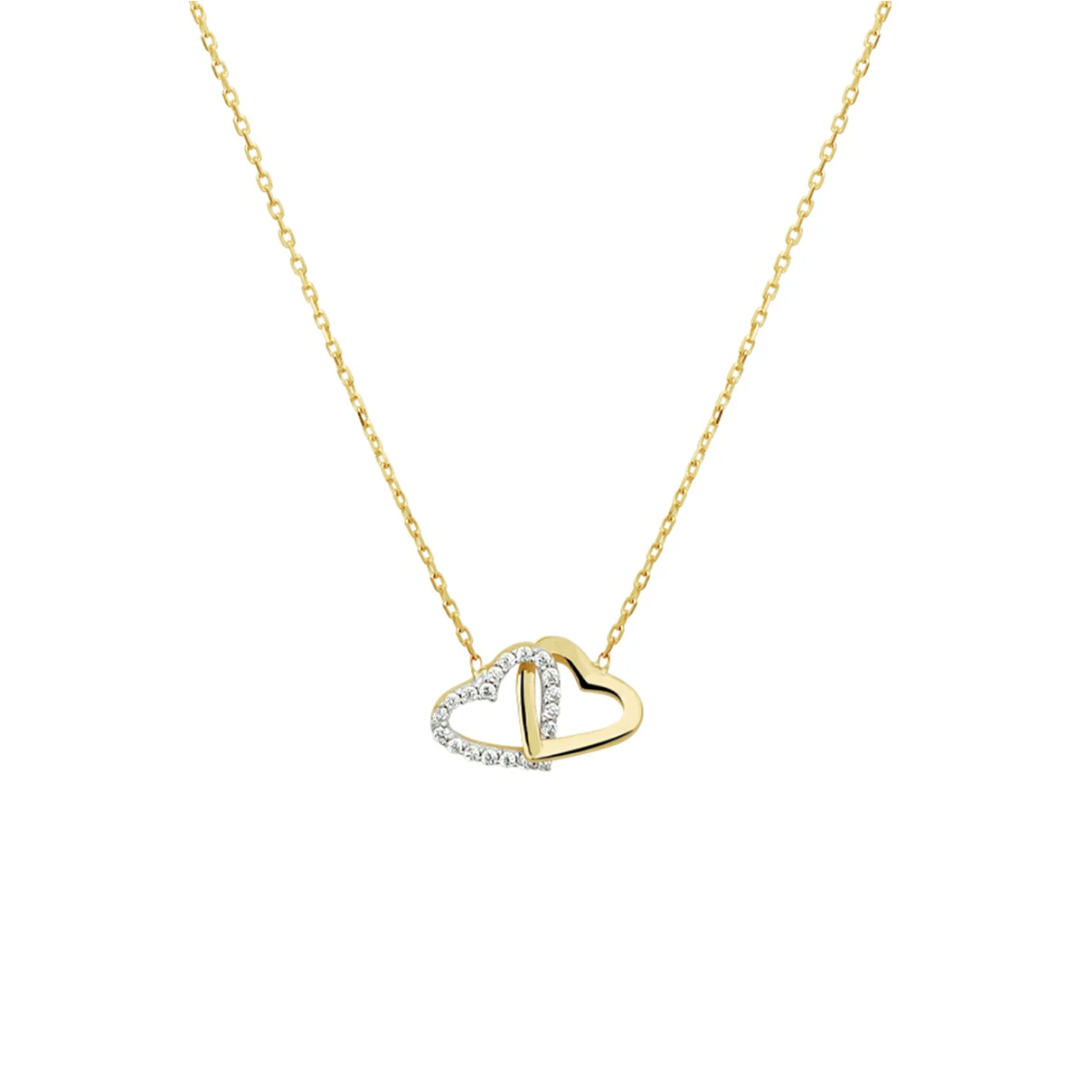 collier hartjes en zirkonia 42 - 45 cm 14K geelgoud