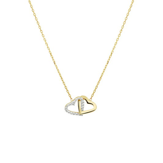 collier hartjes en zirkonia 42 - 45 cm 14K geelgoud