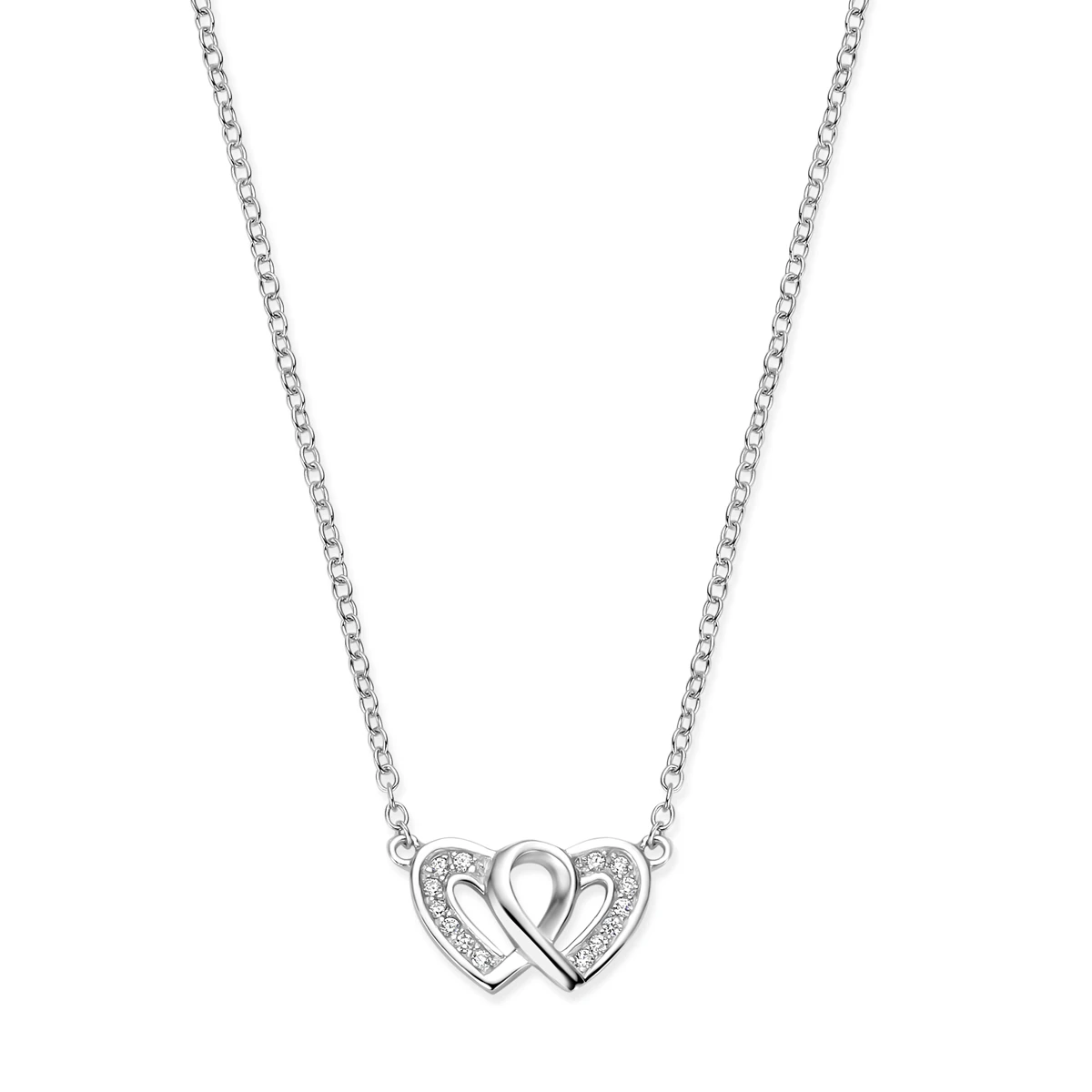 collier hartjes zirkonia 1,7 mm 41 + 4 cm zilver gerhodineerd