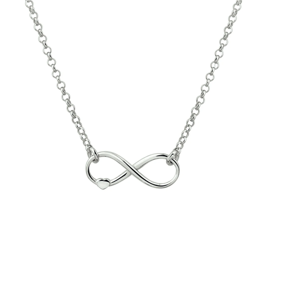 collier infinity en hart 40 + 4 cm zilver gerhodineerd