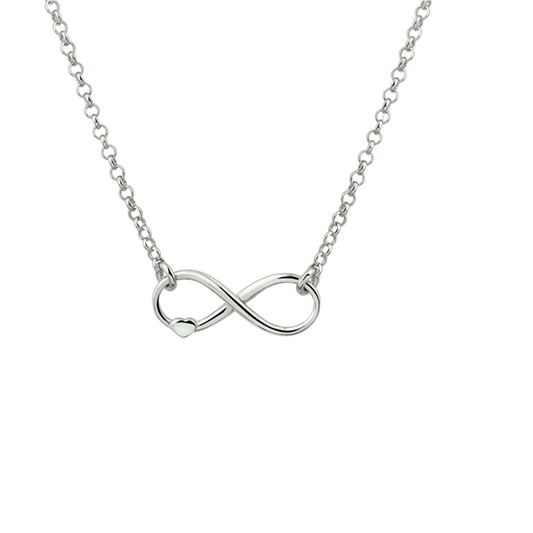 collier infinity en hart 40 + 4 cm zilver gerhodineerd